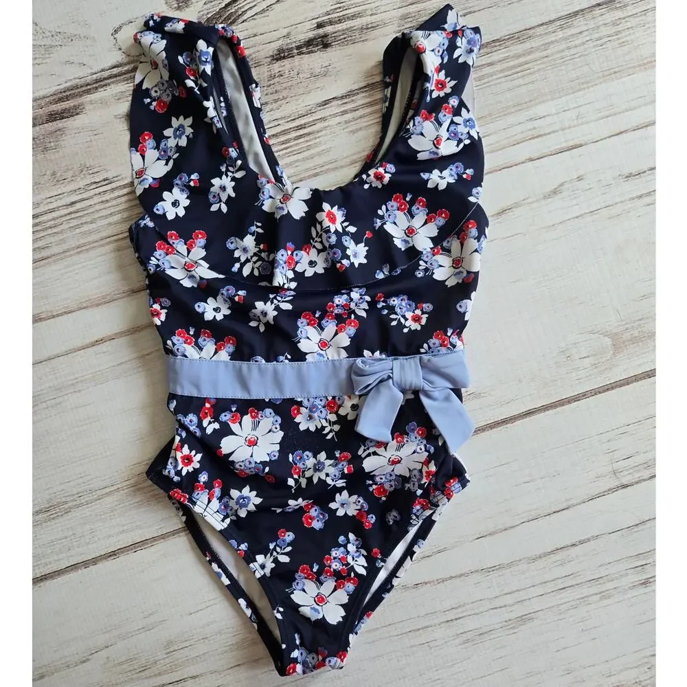 Janie and Jack Girls Navy Blue Red and White Flutter One Piece sz 5